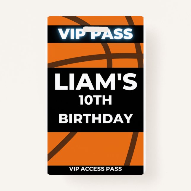 Basketball Birthday Party VIP Pass Badge (Front)