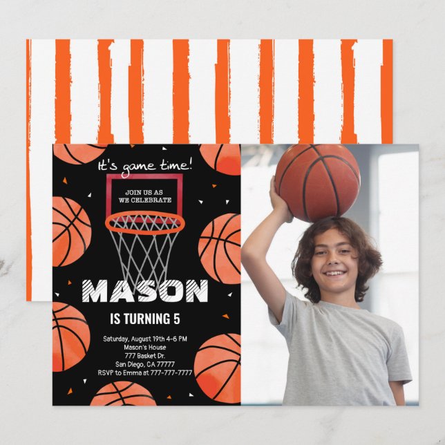 basketball Birthday Photo Invitation (Front/Back)