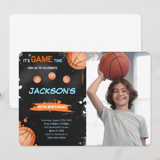 Basketball Birthday Photo Invitation (Front/Back)