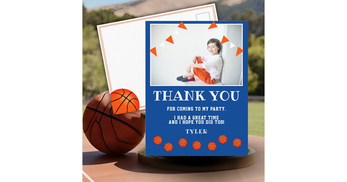 Basketball Birthday Photo Thank you Postcard | Zazzle