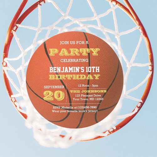 Basketball Birthday Round Invitation