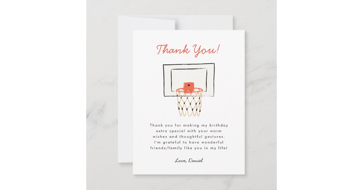 Basketball Birthday Thank You Card | Zazzle