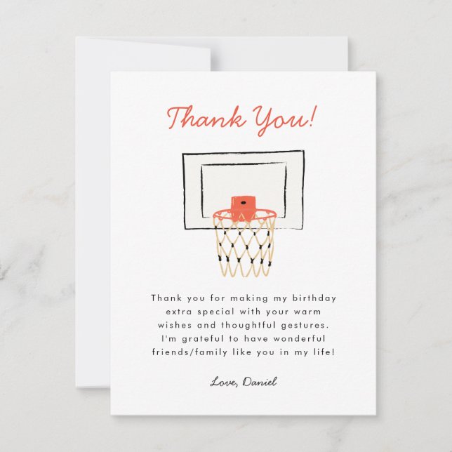 Basketball Birthday  Thank You Card (Front)