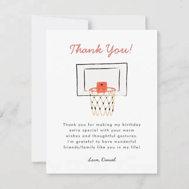 Basketball Birthday Thank You Card | Zazzle