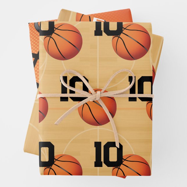 Basketball Birthday Wrapping Paper Sheets (In situ)