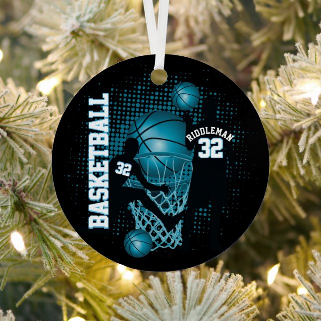 Basketball 🏀 - Black and Baby Blue Metal Ornament (Insitu)