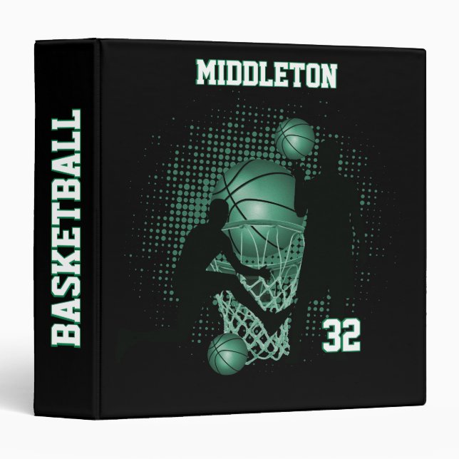 Basketball - Black and Green 3 Ring Binder (Front/Spine)