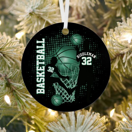 Basketball  _ Black and Green Metal Ornament