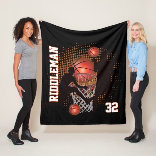 Basketball _ Black and Orange Fleece Blanket