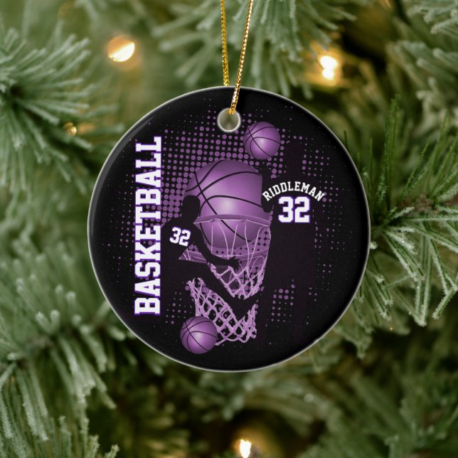 Basketball 🏀 - Black and Purple Ceramic Ornament (Tree)