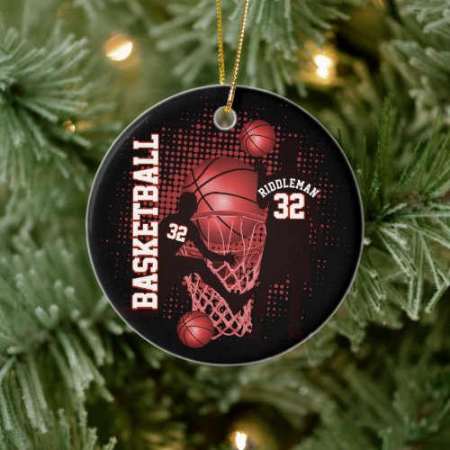 Basketball  _ Black and Red Ceramic Ornament
