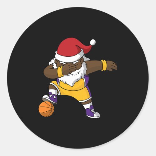 Basketball Black Dabbing Santa Claus African Ameri Classic Round Sticker