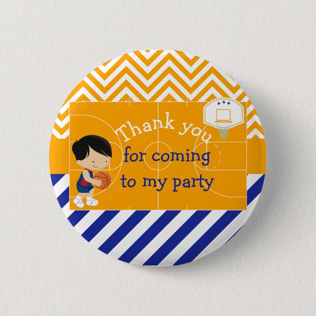 Basketball Black Hair 'Thank you for coming' Button (Front)