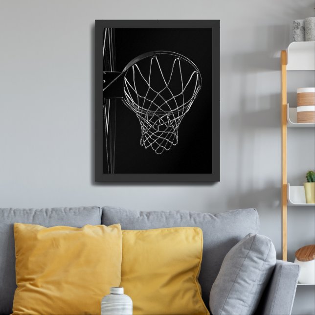 Basketball Black Minimalist Hoop Photo Framed Art (Living Room 3)