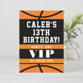 Basketball Black Orange Birthday Party Invitation (Standing Front)