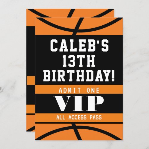 Basketball Black Orange Birthday Party Invitation