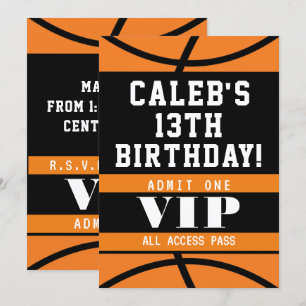 Basketball Black Orange Birthday Party Invitation