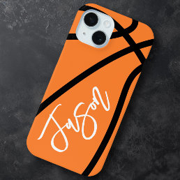 Basketball black orange custom name iPhone 15 case