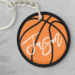 Basketball black orange custom name keychain<br><div class="desc">Keychain featuring a basketball in black and orange and your name in white. All colors are customizable in the design tool.</div>