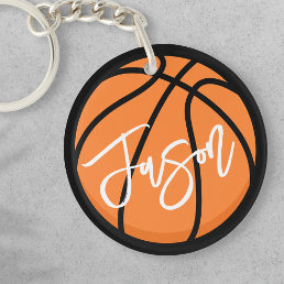 Basketball black orange custom name keychain