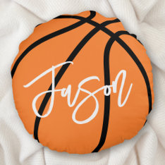 Basketball Black Orange Custom Name Round Pillow at Zazzle