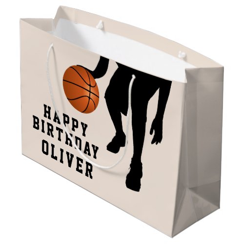 Basketball Black Player Silhouette Happy Birthday Large Gift Bag