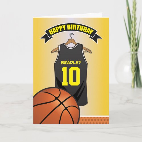 Basketball Black Yellow Jersey Birthday Card