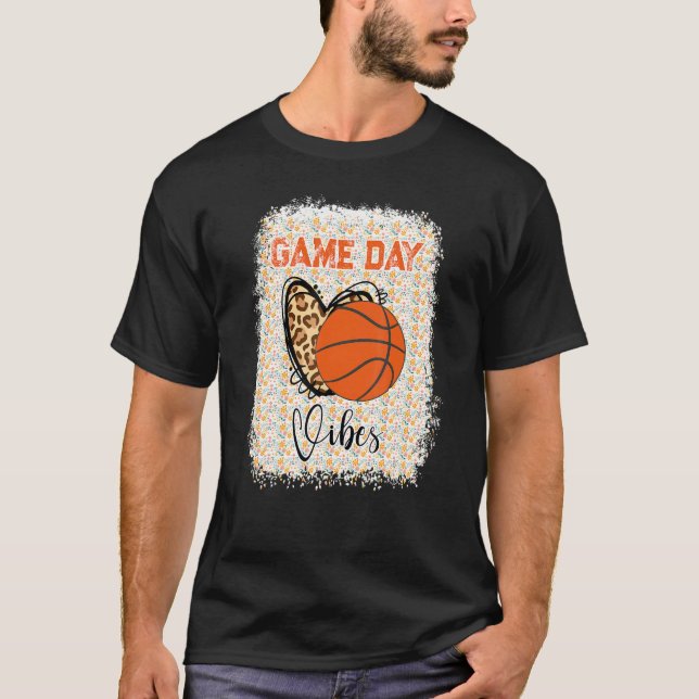 Basketball Bleached Game Day Vibes Basketball Mom  T-Shirt (Front)