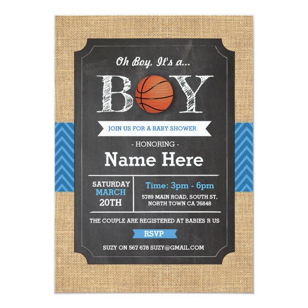 BasketBall Blue Boy Baby Shower Sports Invite