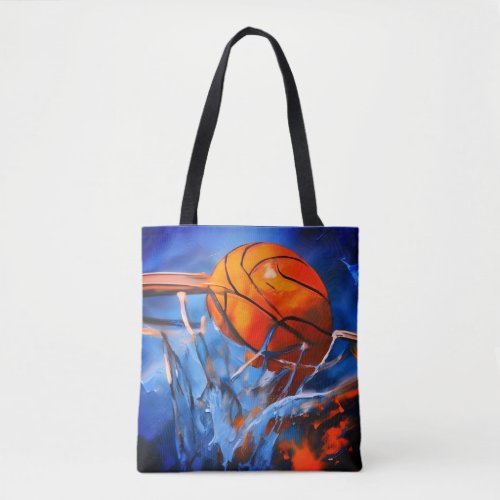 Basketball blue fire tote bag
