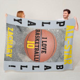 Basketball Blue Gray Team Player Name Number Fleece Blanket