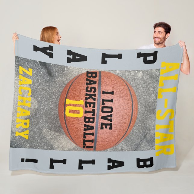 Basketball Blue Gray Team Player Name Number Fleece Blanket (In Situ)