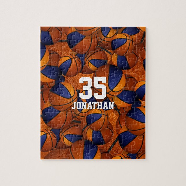 basketball blue orange boys girls team colors jigsaw puzzle (Vertical)