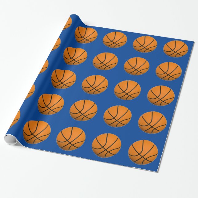 Basketball Blue Orange Wrapping Paper (Unrolled)