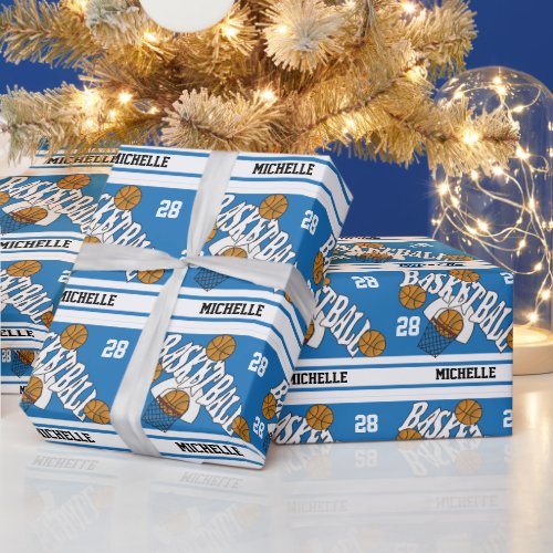 Basketball Blue  White Stripes Wrapping Paper