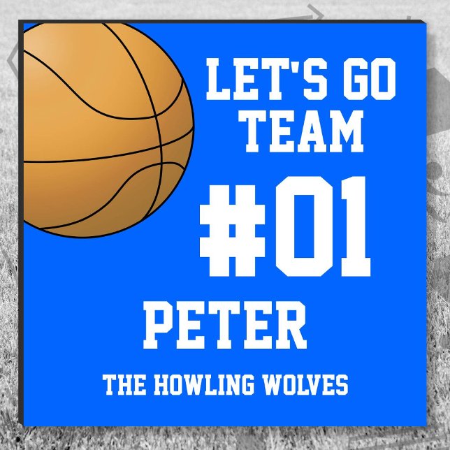 Basketball Blue White Team Colors Car Magnet (Blue and White Baseball Let's Go Team Car Magnet. Celebrate your high school or college athlete.)