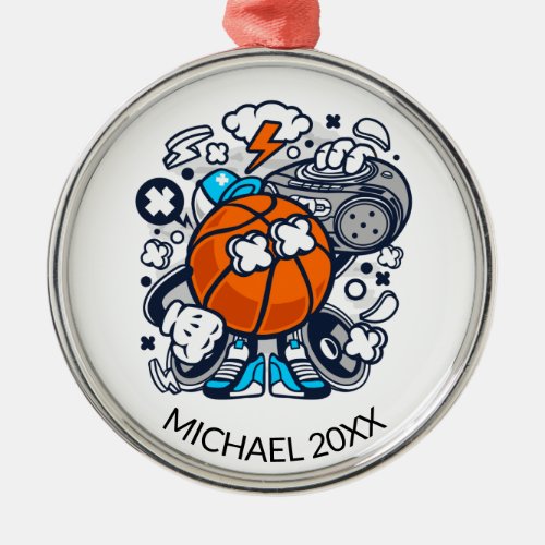 Basketball Boombox Cartoon  Sport Metal Ornament