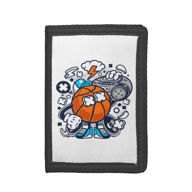 Basketball Boombox Cartoon | Sport Trifold Wallet (Front Vertical)