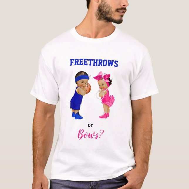 Basketball Bows Babies Boy Girl Gender Reveal T-Shirt (Front)