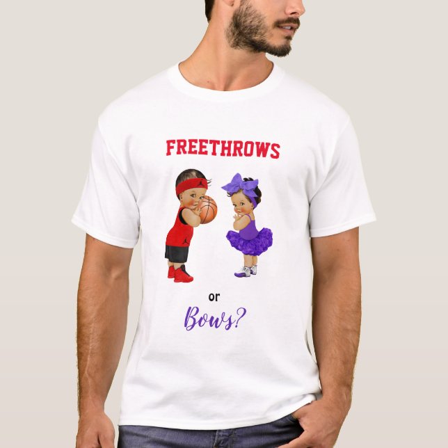 Basketball Bows Babies Boy Girl Gender Reveal T-Shirt (Front)
