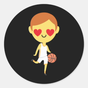 Basketball Boy Emoji Classic Round Sticker