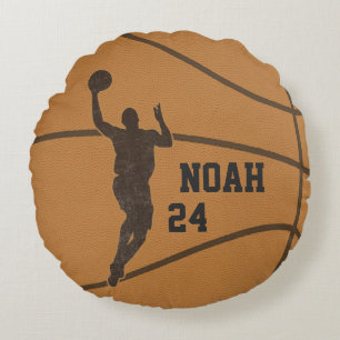 Basketball Boy Personalized Round Throw Pillow