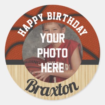 Basketball Boys Birthday Party Photo Sticker by TiffsSweetDesigns at Zazzle