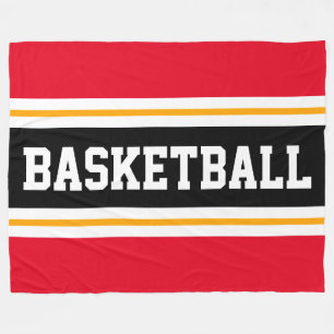 BASKETBALL Bright Red Black Orange Racing Stripes Fleece Blanket