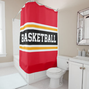 BASKETBALL Bright Red Black Orange Racing Stripes Shower Curtain