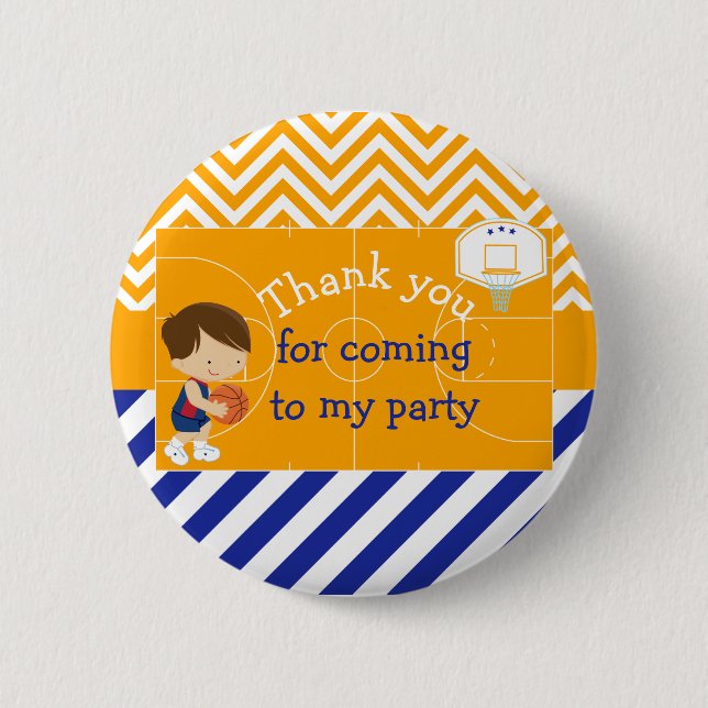 Basketball Brown Hair 'Thank you for coming' Button (Front)
