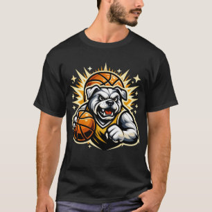 Basketball Bulldog Mascot Logo – Cream & Gold  T-Shirt