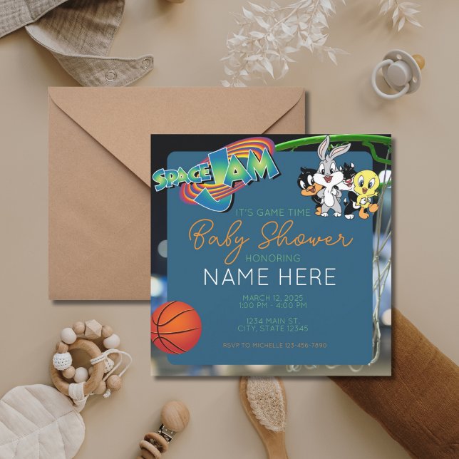 Basketball Cartoon Space Blue Green Baby Shower Invitation (Creator Uploaded)