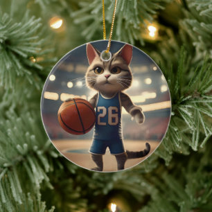 Basketball Cat, Ceramic Ornament