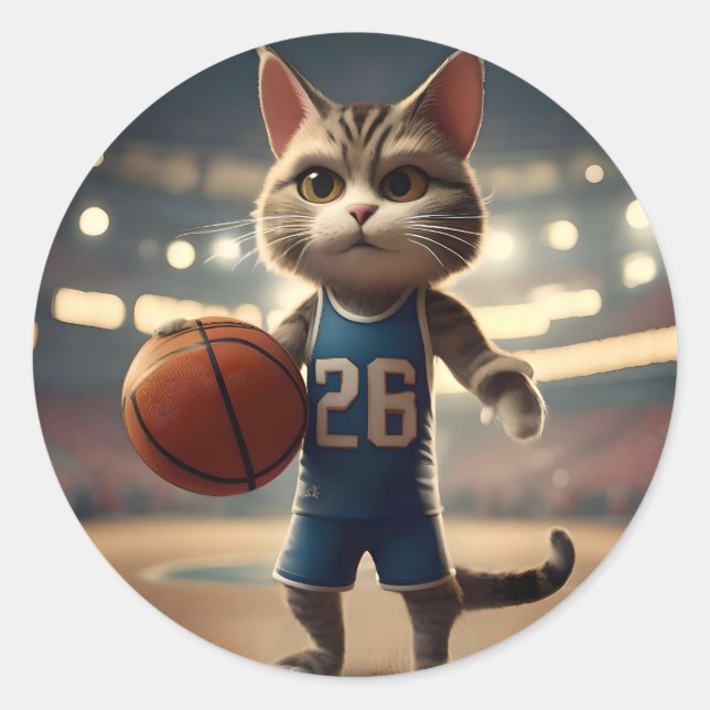 Basketball Cat, Classic Round Sticker (Front)